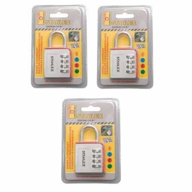 3x luxe hangslot / cijferslot van aluminium 46 mm