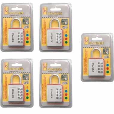 5x luxe hangslot / cijferslot van aluminium 46 mm
