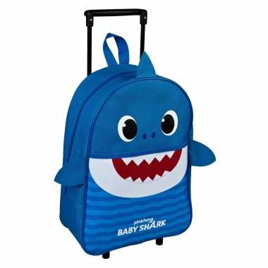 Baby shark daddy trolley/reiskoffer blauw 40 cm voor kinderen