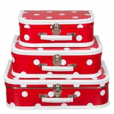 Geboorte kraamcadeau koffertje rood polkadot 25 cm