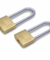 2x stuks hangslot hangsloten met hoge beugel 4 x 11 cm