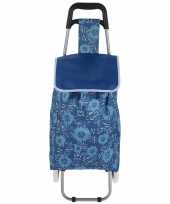 Blauwe boodschappen trolley bloemen 95 cm