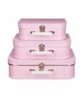 Koffertje roze met stippen wit 25 cm