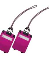 Pakket van 4x stuks kofferlabels fuchsia roze 9 5 cm